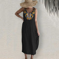 Ukrainian Sunflower Art Pattern Linen Tank Dress artswardrobe