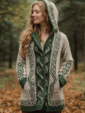 Women's Irish Celtic Knot Cozy Knit Hooded Cardigan elevenforest