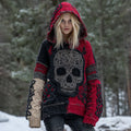 Women's Vintage Skull Patchwork Stitched Cozy Knit Hooded artswardrobe