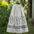 Women's Elegant Lace Flowers Embroidery Art Linen Blend Skirt artswardrobe