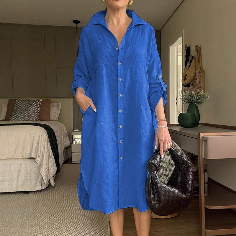 Casual Long Sleeve Linen Shirt Dress artswardrobe