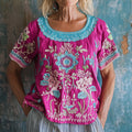 Vintage Floral Art Print Casual Linen Blend Shirt artswardrobe