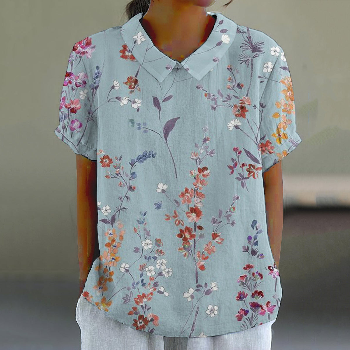 Comstylish Vintage Floral Art Casual Short Sleeve Lapel Shirt