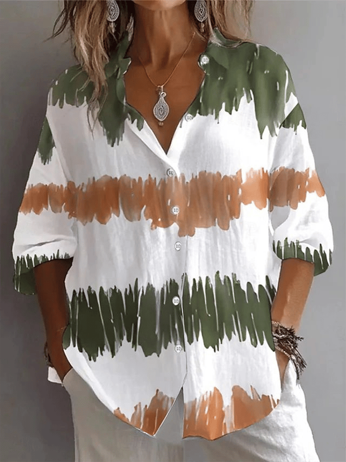 Women'S Casual Cotton And Linen Printed Shirt 