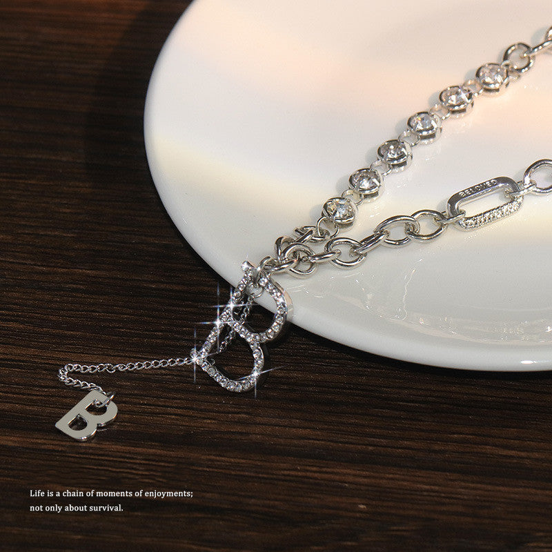 Light Letter Pendant Necklace Sweater Chain Necklace Temperament Diamond B-shaped Metal Necklace Jewelry