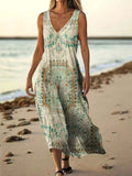 Women's Ethnic Tattoo Pattern Art Print Pocket Cotton Dresses