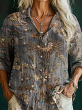 Women's Vintage Ethnic Floral Art Pattern Print Casual Cotton Shirt