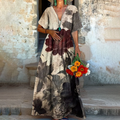 Vintage Floral Art Painting V-neck Dress artswardrobe
