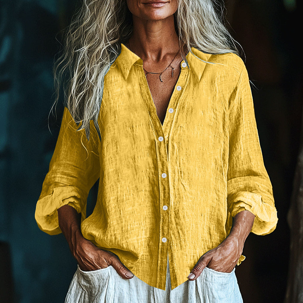Comstylish Vintage Elegant Art Linen Ruffle Shirt