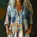 Women's Retro Mushroom Print Casual Cotton And Linen Shirt artswardrobe