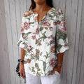 Women's Floral Print Button Linen Blend Casual Shirt artswardrobe