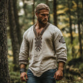Vintage Viking Runes Celtic Mythology Linen Blend Loose V-neck Shirt artswardrobe