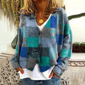 Vintage Geometric Print V-Neck Knitted Cardigan elevenforest