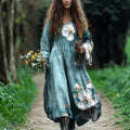 Women's Vintage Bohemian Floral Patch Cotton And Linen Dress artswardrobe