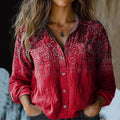 Comstylish Women's Vintage Paisley Gradient Print Casual Shirt