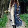 Comstylish Women's Retro Plum Blossom Art Splicing Cotton And Linen Dress