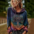 Women's Classic Viking Tree Of Life Art Gradient Comfort Hooded Linen Shirt artswardrobe