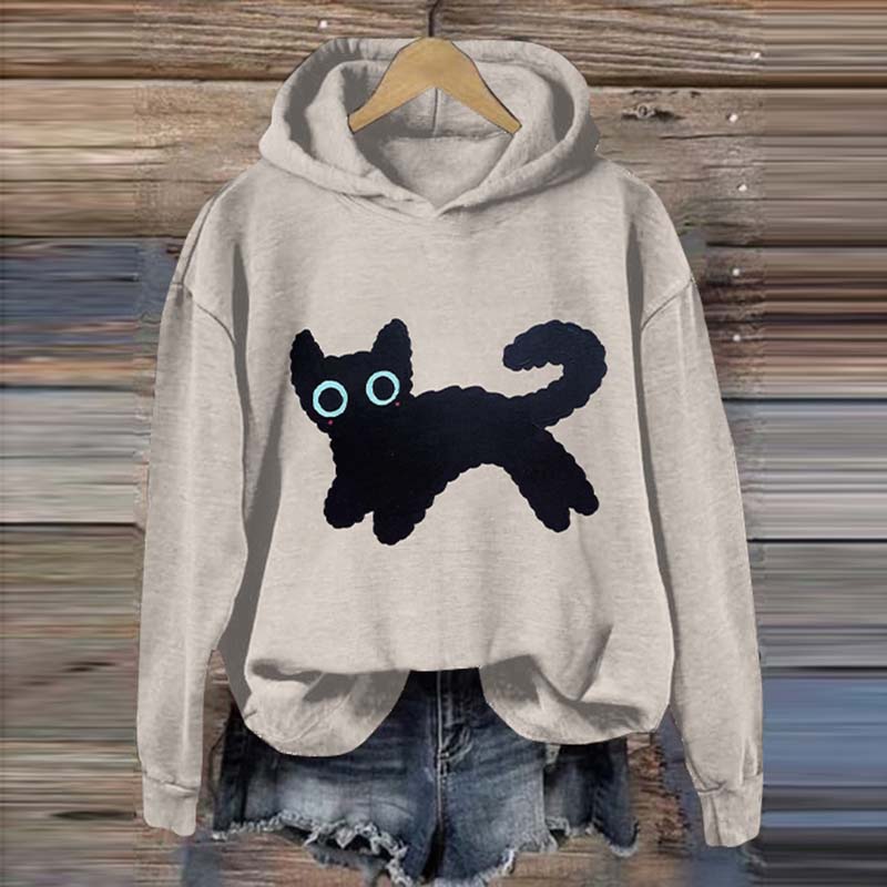 Comstylish Cat Print Long Sleeve Casual Hoodie