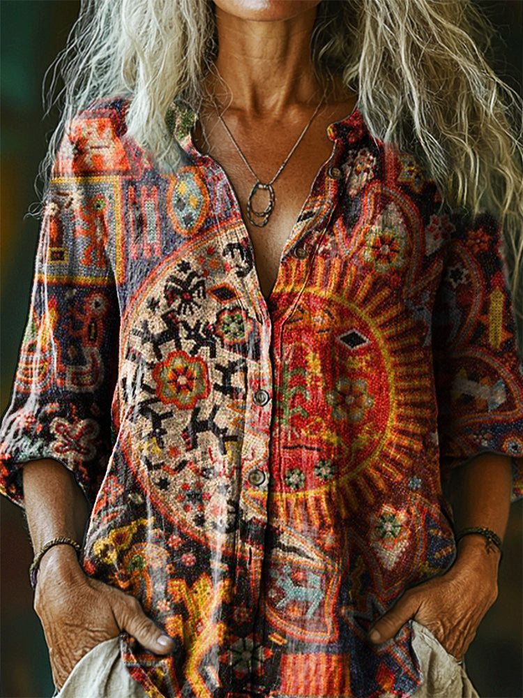 Women's Vintage Bohemian Totem Patterns Art Print Casual Cotton Linen