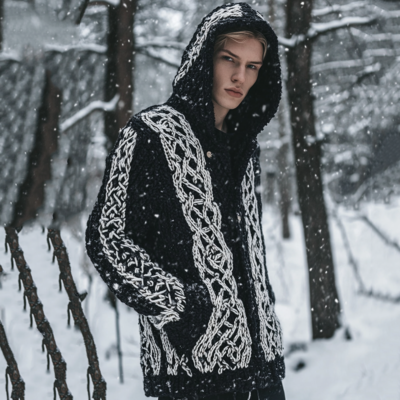 Men's Viking Celtic Knot Contrast Button Cardigan Sweater artswardrobe