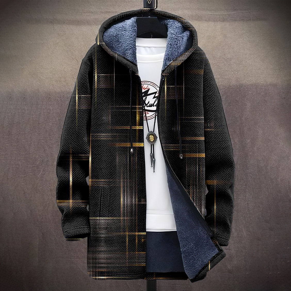 Men'S Retro Abstract Geometric Pattern Plush Cardigan Jacket artswardrobe