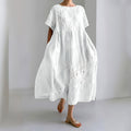 Comstylish Floral Lace Embroidery Art Linen Blend Maxi Dress