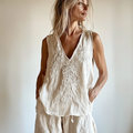 Women's Vintage Floral Pattern Cotton And Linen Vest artswardrobe