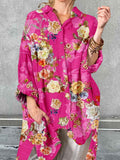 Women's Art Elegant Rose Floral Pattern Cotton Shirt
