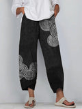 Comstylish Sea Waves Ripples Japanese Lino Art Linen Blend Cropped Pants