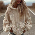 Women's Classic Romantic Pink Rose Embroidery Art Comfy Hoodie artswardrobe