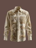 Western Cowboy Style Animal Elements Retro Cotton And Linen Men's Shirt artswardrobe