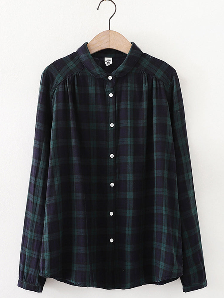 Comstylish Women's Vintage Simple Linen Blend Long Sleeve Shirt