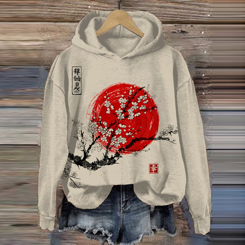 Comstylish Japanese Ukiyo-E Sunrise Hokusai Sashiko Art Painting Print Hoodie