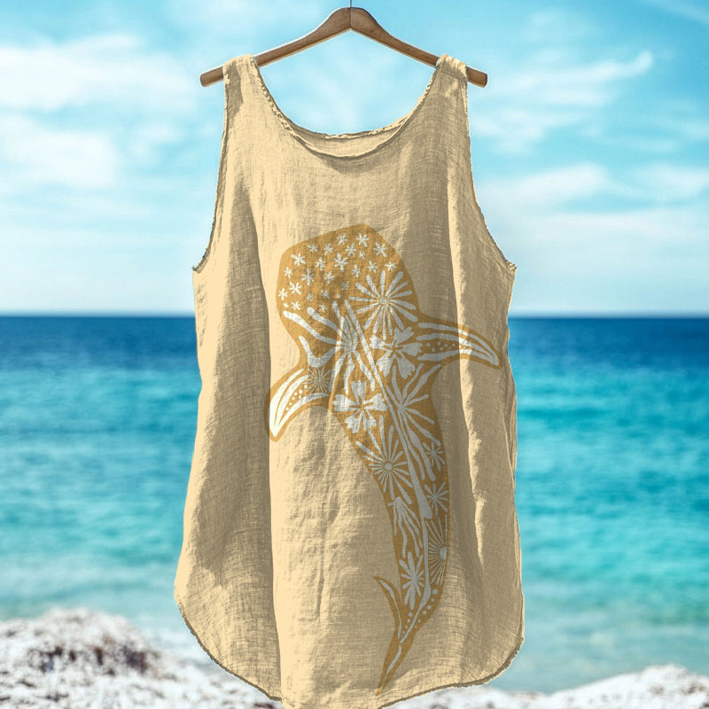 Whale Art Print Linen Blend Tank Top artswardrobe