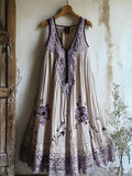 Boho Floral Embroidered Lace Patchwork Linen Dress artswardrobe
