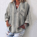 Comstylish Women Vintage Stripes Pocket Casual Shirt