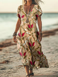 Women's Sequin & Floral Embroidered Linen Blend Vintage Dress artswardrobe