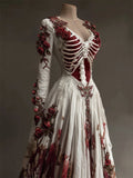 Comstylish Halloween Bloody Roses Rib Cage Anatomy Bandages Linen Maxi Dress