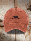 Comstylish Japanese Art Black Cat Print Washed Hat