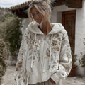 Comstylish Women's White Rose Floral Embroidered Casual Zip-up Hoodie