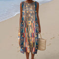 Women's Abstract Geometric Art Print Sleeveless Dress artswardrobe