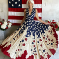 Women's Independence Day Flag And Floral Print Sleeveless V Neck Dress artswardrobe