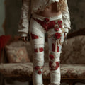 Comstylish Women's Halloween Skeleton Rose Bandage Shattered Pants