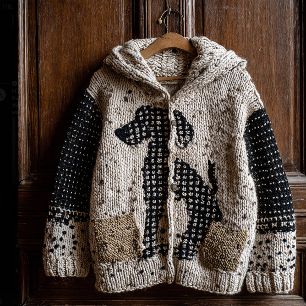 Comstylish Vintage Spotted Dog Patchwork Cardigan Sweater