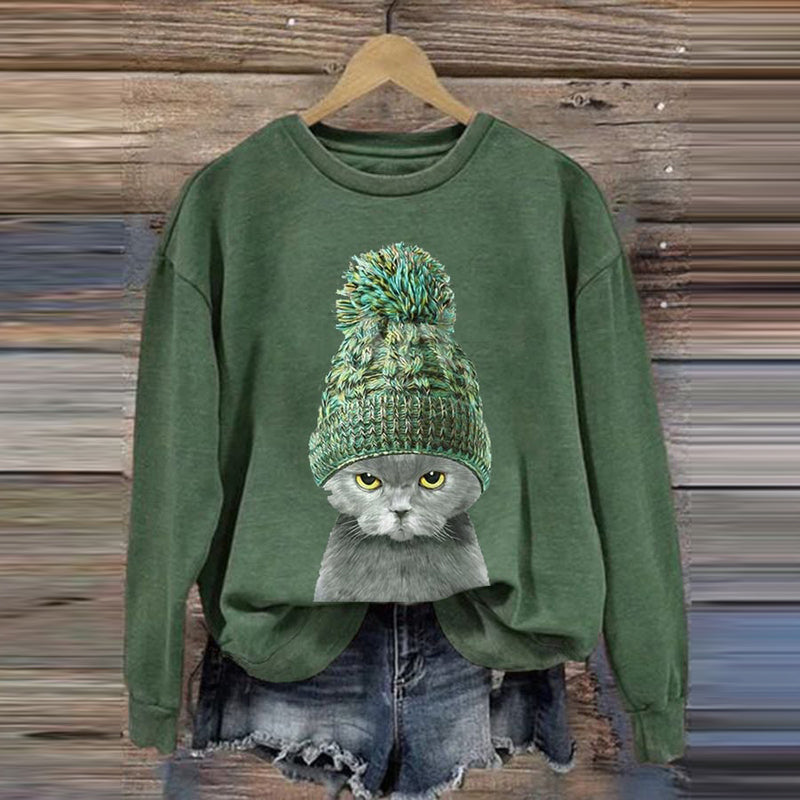 Women's Cat Print Sweatshirt elevenforest