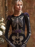 Comstylish Elegant Skull Floral Sequin Art Women's Maxi Dress