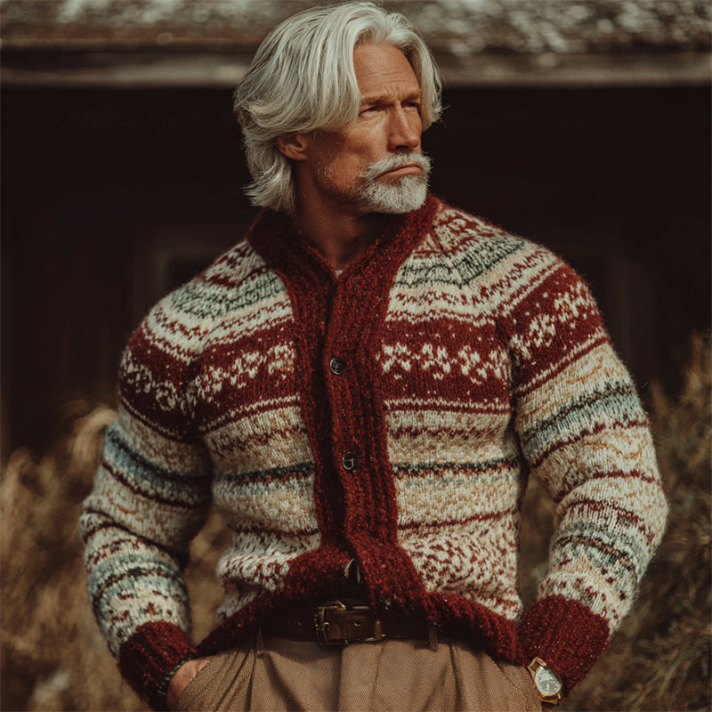 Men's Vintage 70s Retro Christmas Isle Cozy Knit Cardigan artswardrobe