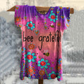 Bee Grateful Floral Art Print Cotton Crew Neck T-shirt artswardrobe