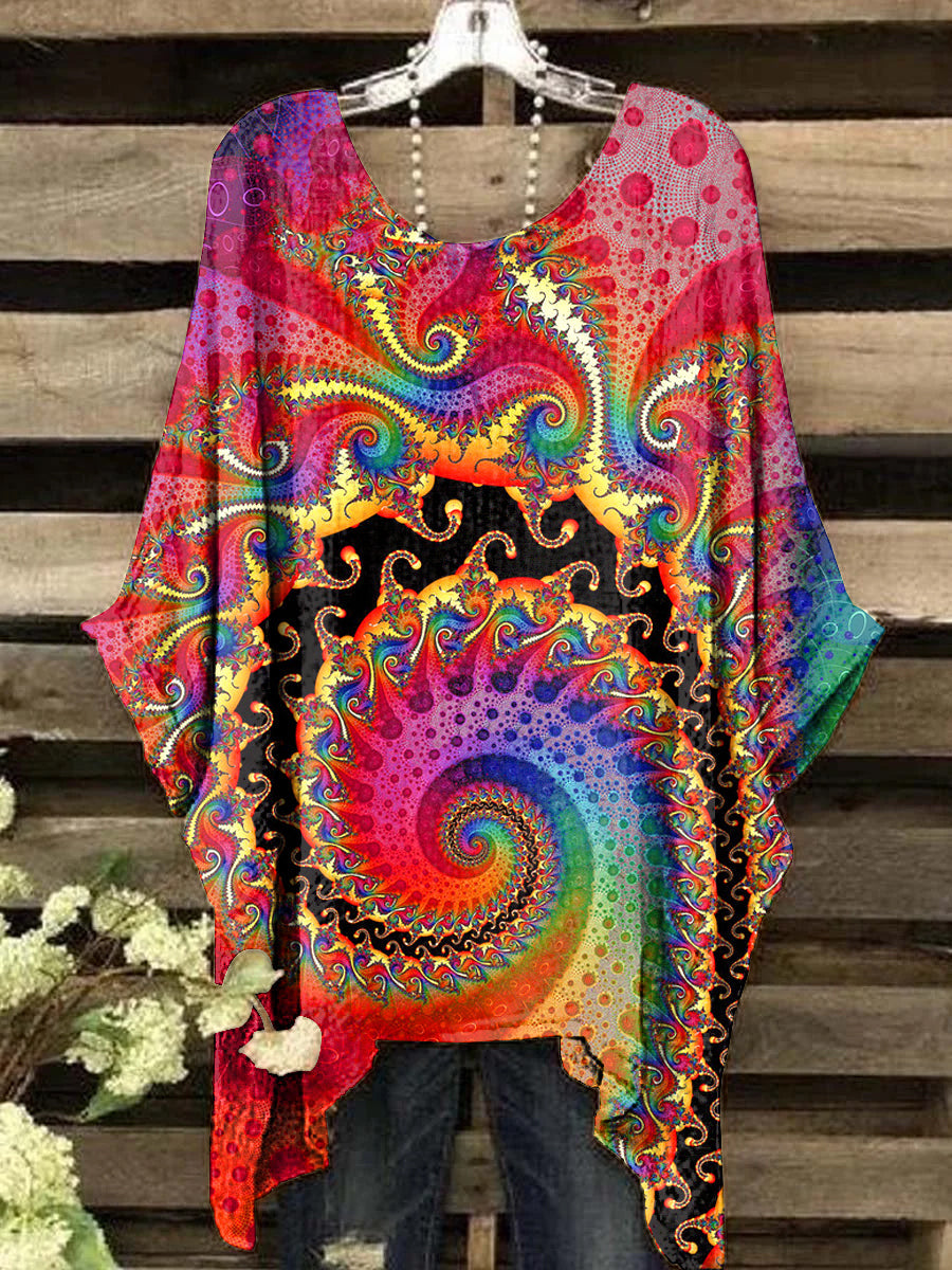 Women's Vintage Hippie Style Art Pattern Crew Neck Top