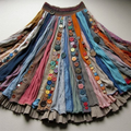 Boho Colorful Textile Flowy Linen Blend Wide Skirt artswardrobe